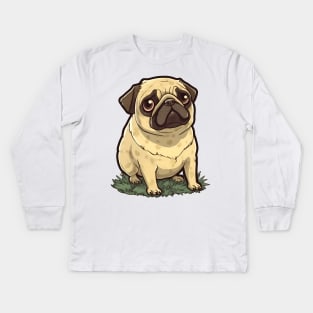 Please Feed Me Cute Pug Design Kids Long Sleeve T-Shirt